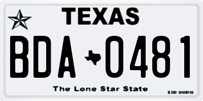 TX license plate BDA0481