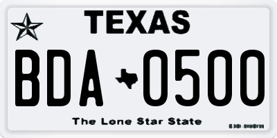 TX license plate BDA0500