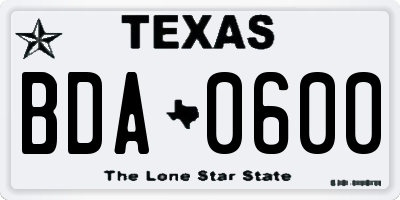 TX license plate BDA0600