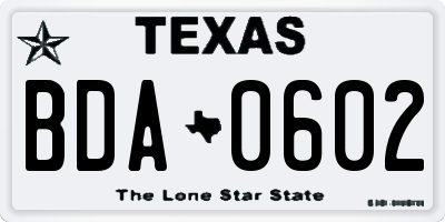 TX license plate BDA0602