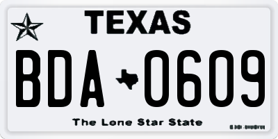 TX license plate BDA0609