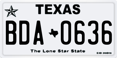 TX license plate BDA0636