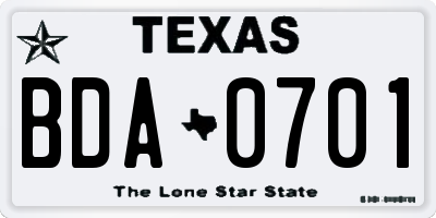 TX license plate BDA0701