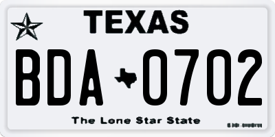 TX license plate BDA0702