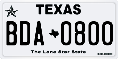 TX license plate BDA0800
