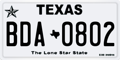 TX license plate BDA0802
