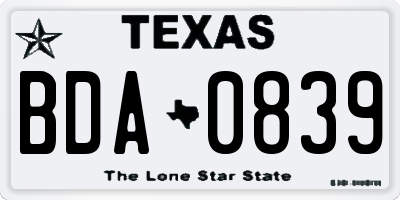 TX license plate BDA0839