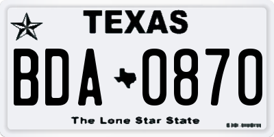 TX license plate BDA0870
