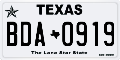 TX license plate BDA0919