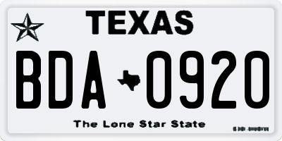 TX license plate BDA0920