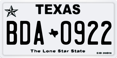 TX license plate BDA0922