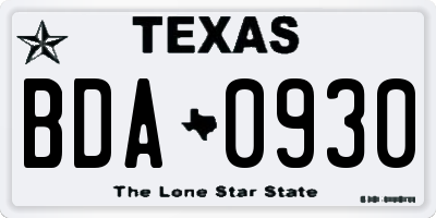 TX license plate BDA0930