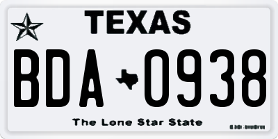 TX license plate BDA0938