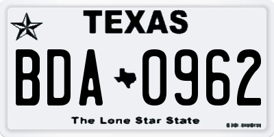 TX license plate BDA0962