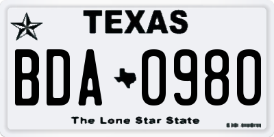 TX license plate BDA0980