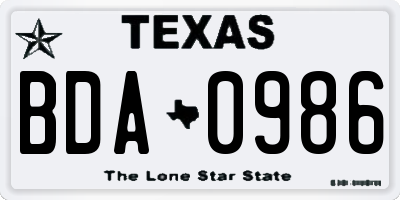 TX license plate BDA0986