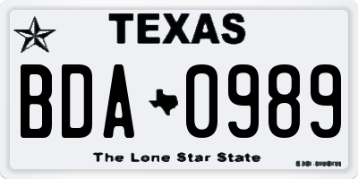 TX license plate BDA0989