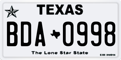 TX license plate BDA0998