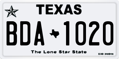 TX license plate BDA1020