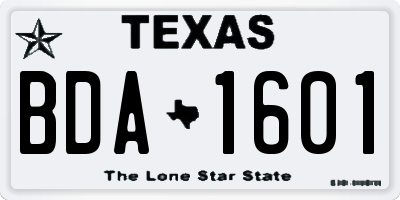 TX license plate BDA1601