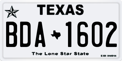 TX license plate BDA1602