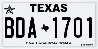 TX license plate BDA1701