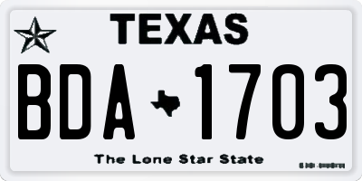 TX license plate BDA1703