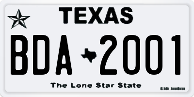 TX license plate BDA2001