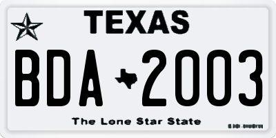 TX license plate BDA2003