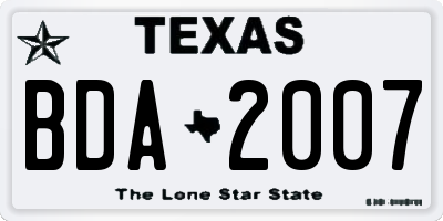 TX license plate BDA2007