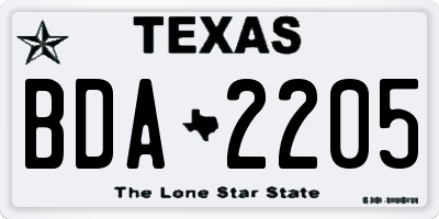 TX license plate BDA2205