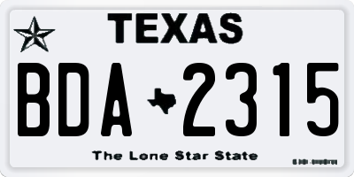 TX license plate BDA2315