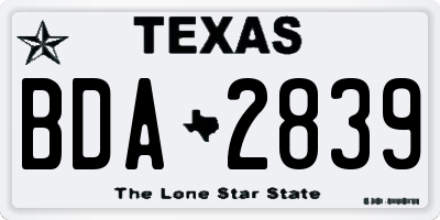 TX license plate BDA2839