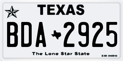 TX license plate BDA2925