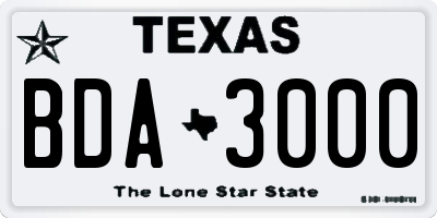 TX license plate BDA3000