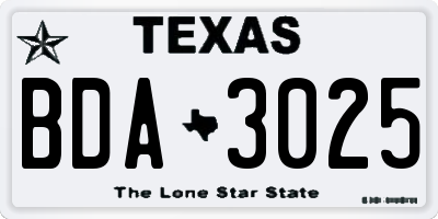 TX license plate BDA3025