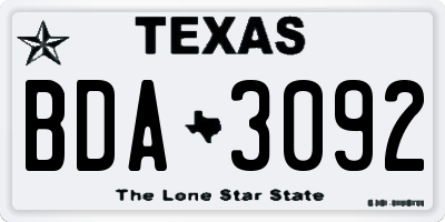 TX license plate BDA3092