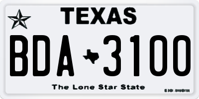 TX license plate BDA3100
