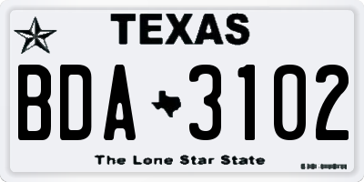 TX license plate BDA3102