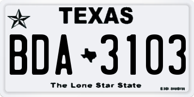 TX license plate BDA3103