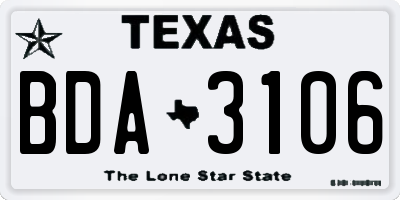 TX license plate BDA3106