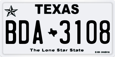 TX license plate BDA3108