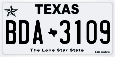 TX license plate BDA3109
