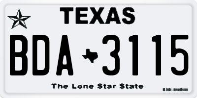 TX license plate BDA3115