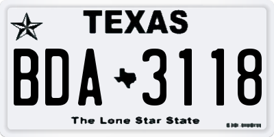 TX license plate BDA3118