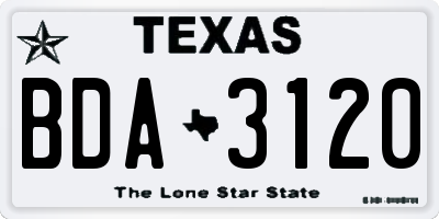 TX license plate BDA3120