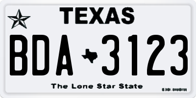 TX license plate BDA3123