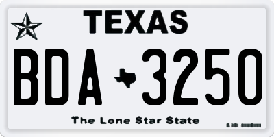 TX license plate BDA3250