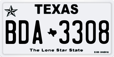 TX license plate BDA3308