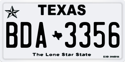 TX license plate BDA3356